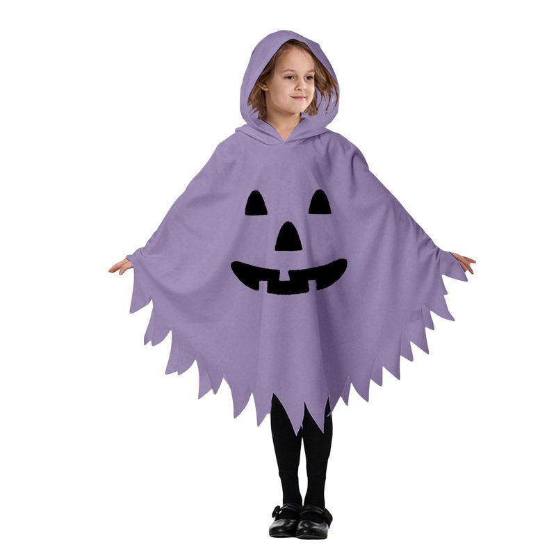 Purple Ghost Face Kids Halloween Costume Cape for Boys Girls 4-6 Years