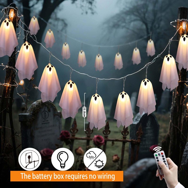 Halloween Ghost String Lights - Waterproof LED Lanterns for Indoor Outdoor Holiday Decor - 8.2ft Battery Operated