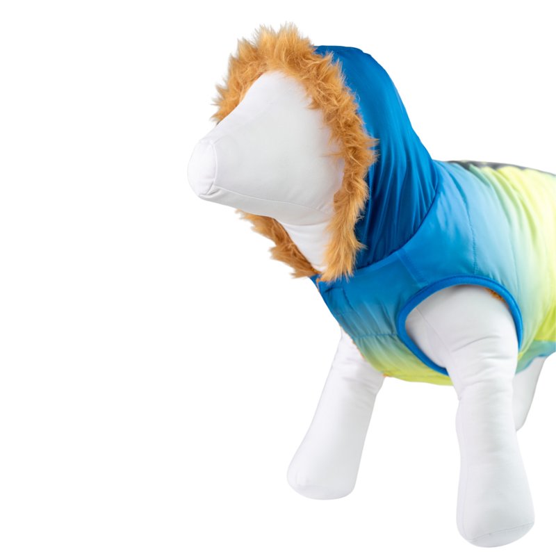 Pet Hooded Jacket Blue Ombre S - Dog & Cat Winter Coat with Sherpa Lining