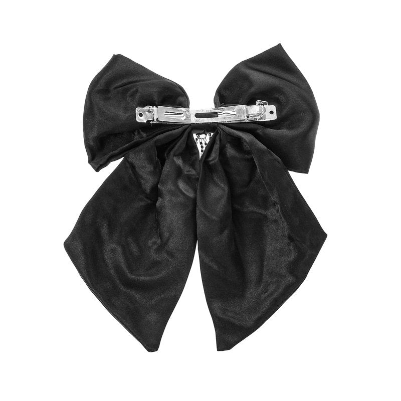 Halloween Embellished Ghost Charm Hair Bow Clip - Black Satin Barrette