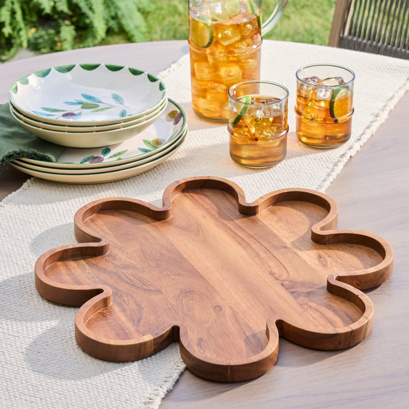 Floral Acacia Wood Serving Platter - Durable & Eco-Friendly
