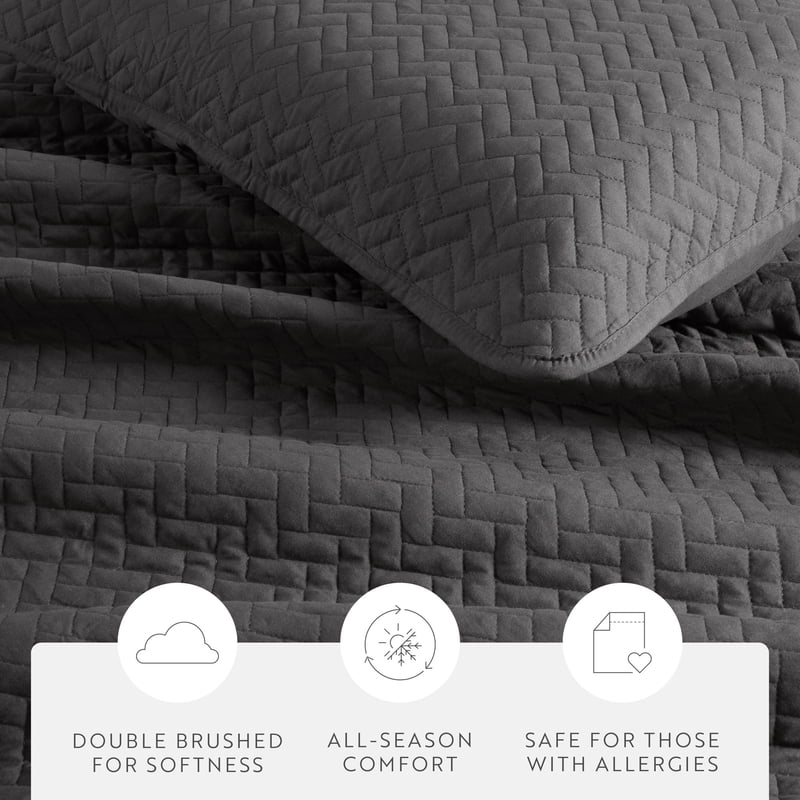 Twin/Twin XL Gray Herring Pattern Quilted Coverlet Set - Soft & Cozy Bedding