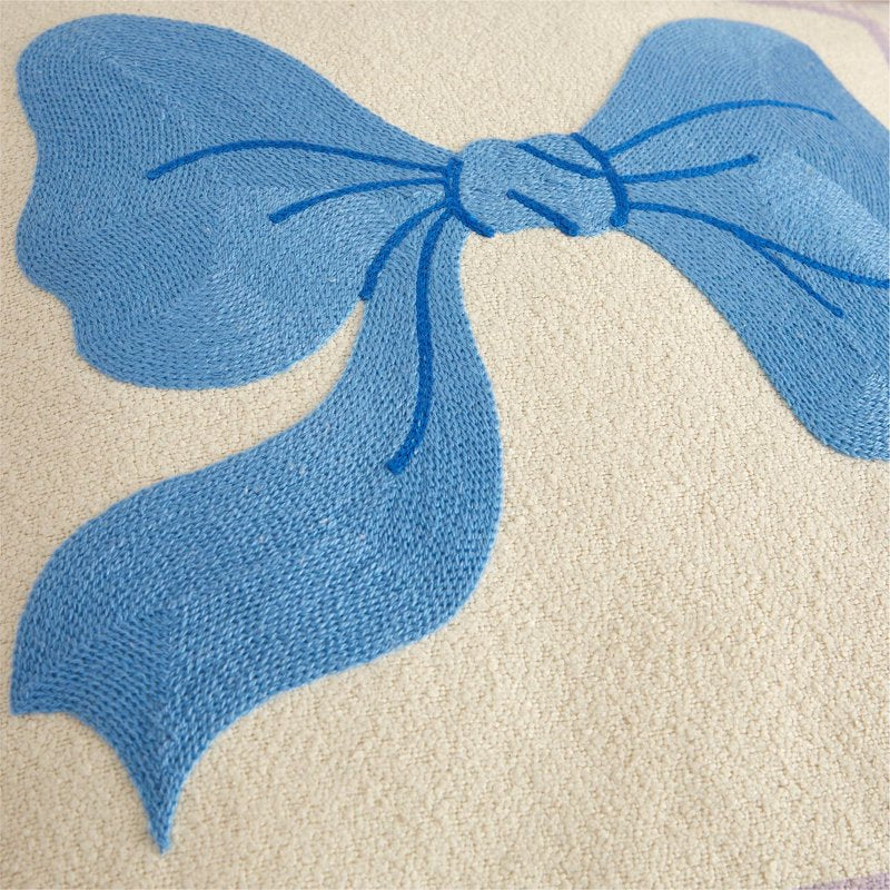 Decorative Embroidered Bow Pillow - 18x18 Inch Purple Throw Cushion