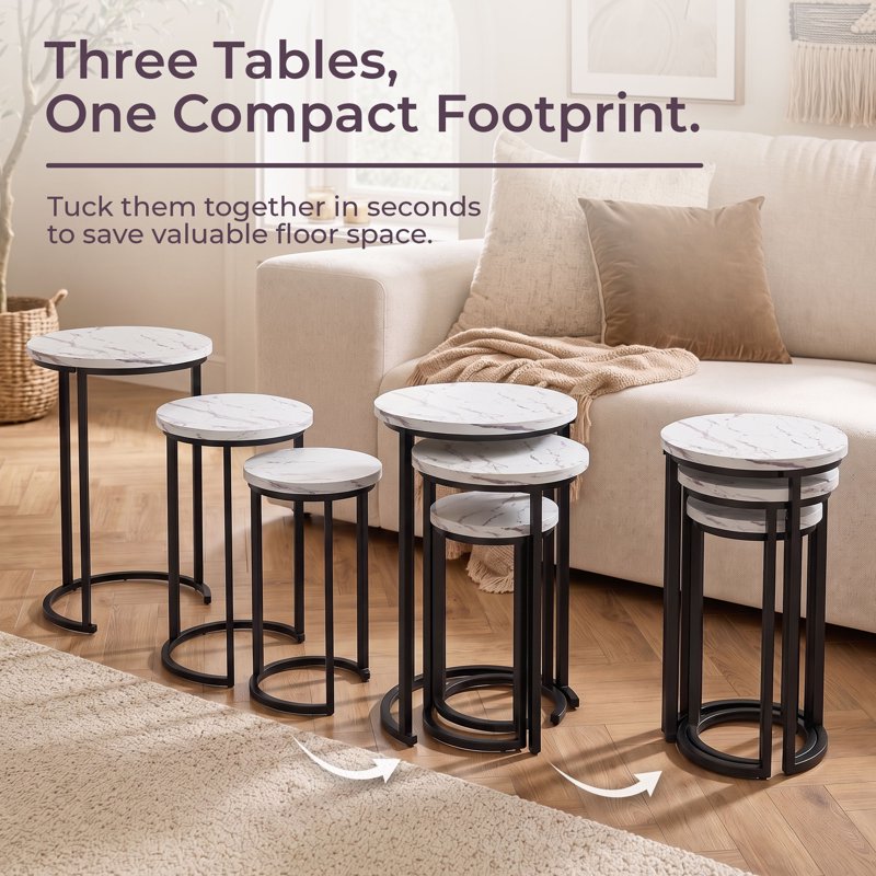 Nesting Side Table Set - 3 Round Accent Tables in Modern Design