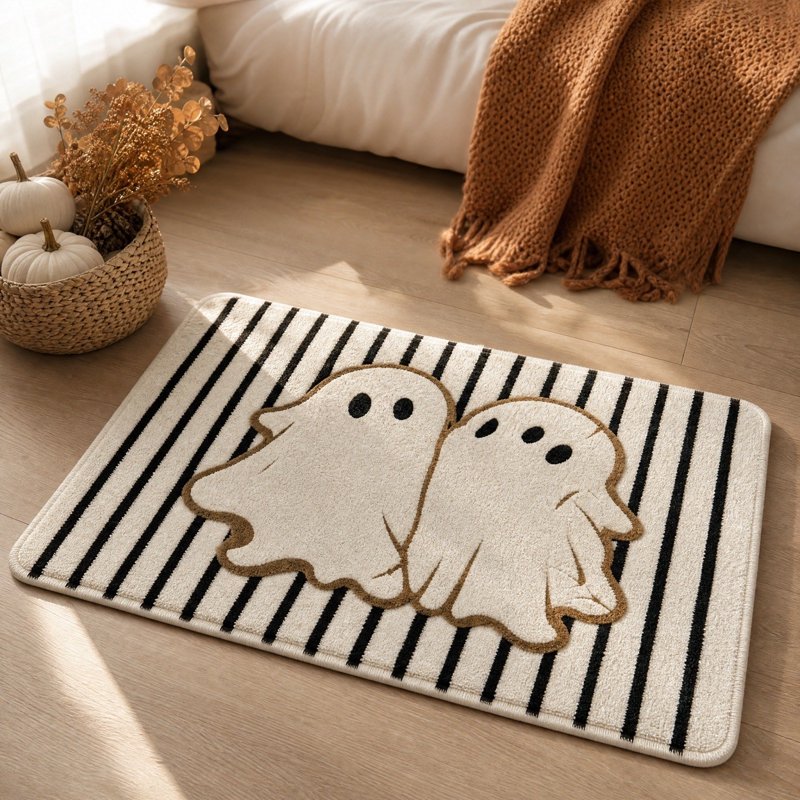 Halloween Doormat Double Ghost Tufted Mat with Rubber Backing - Fall Entryway Rug (Variation of THIS listing: 33_Printed Doormat_AG)