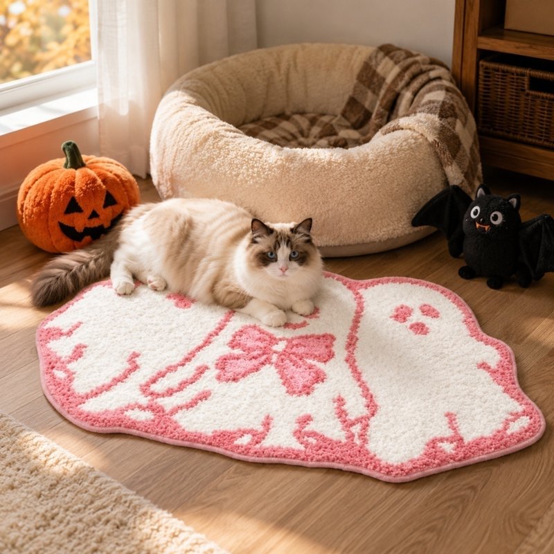 Halloween Ghost Door Mat 24x16 Inch Non-Slip Entryway Rug - Black+White Ghost Variation