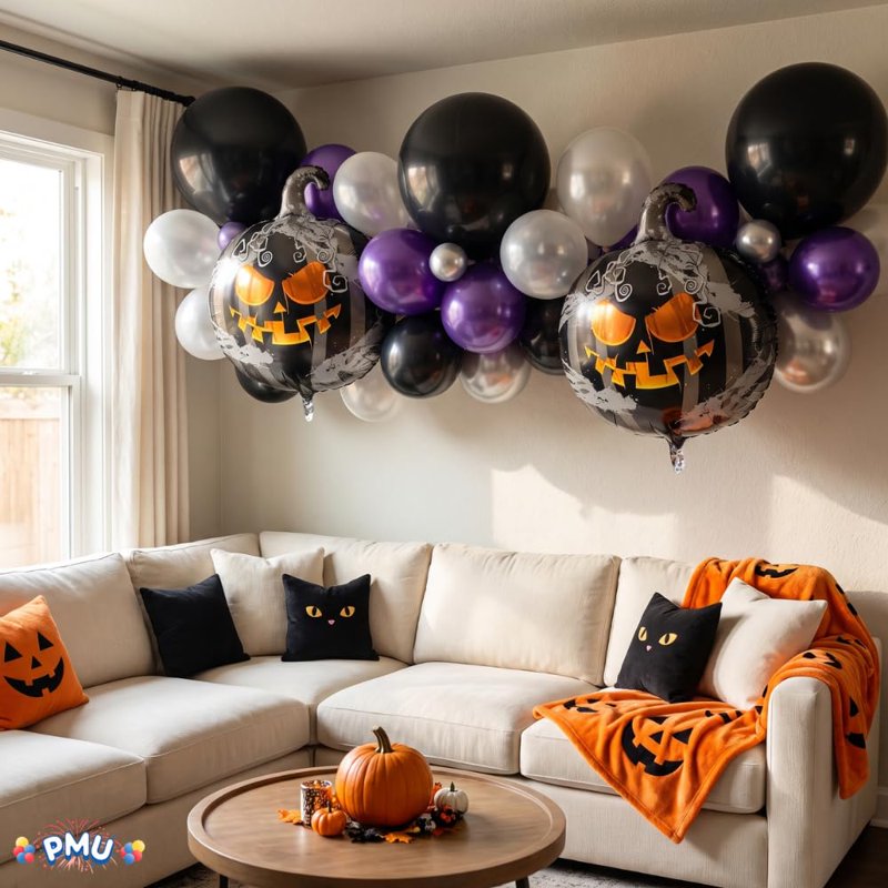 Halloween Scary Pumpkin Mylar Balloon 22 Inch - Pack of 5, Pumpkin Design