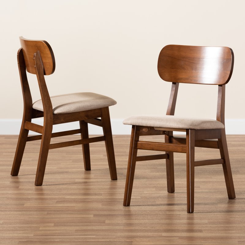 Euclid Dining Chair Set of 2 - Sand Upholstered, Walnut Brown