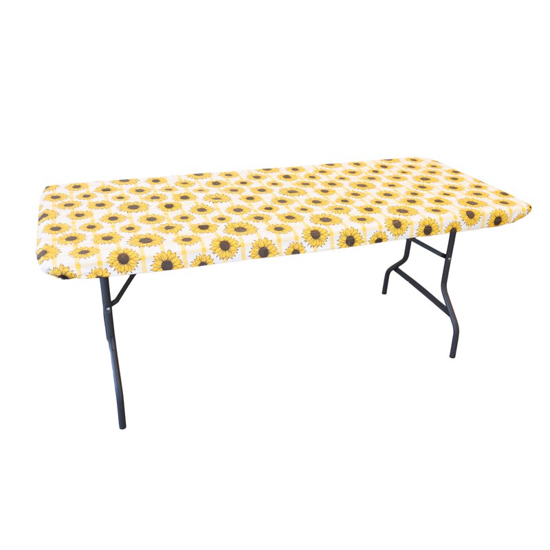 Rectangular Elastic Fitted Waterproof Vinyl Table Cover - Sunflower Check, 6 ft