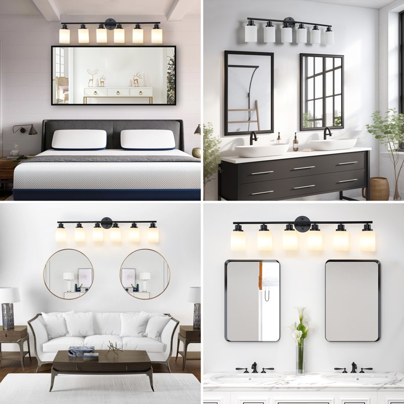 Black 39-Inch Modern Vanity Bathroom Light Fixture with Frosted Glass & Metal Frame - 6-Light