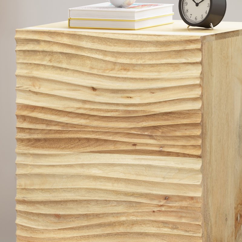 Modern Mango Wood and Iron Nightstand with Shelving