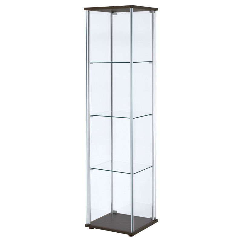 3-Shelf Clear Glass Curio Cabinet in Cappuccino