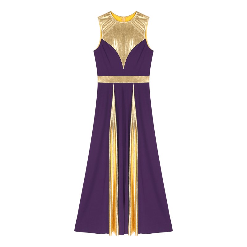 Women's Sleeveless Worship Dance Dress - Metallic Patchwork, Purple, M