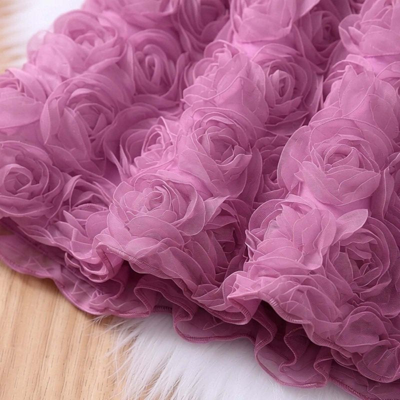 Pink Toddler Girl Dress with 3D Rose Tulle Long Sleeve Birthday Party Holiday
