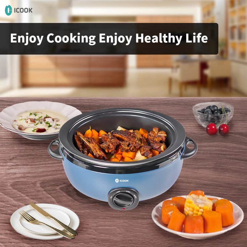6.5 Quart Slow Cooker with Glass Lid & Adjustable Temperature Control - Blue
