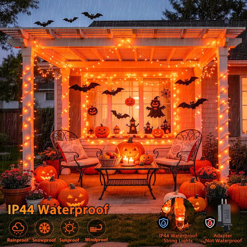 Orange Halloween String Lights 200 LEDs, Outdoor Indoor Connectable Fall Decor