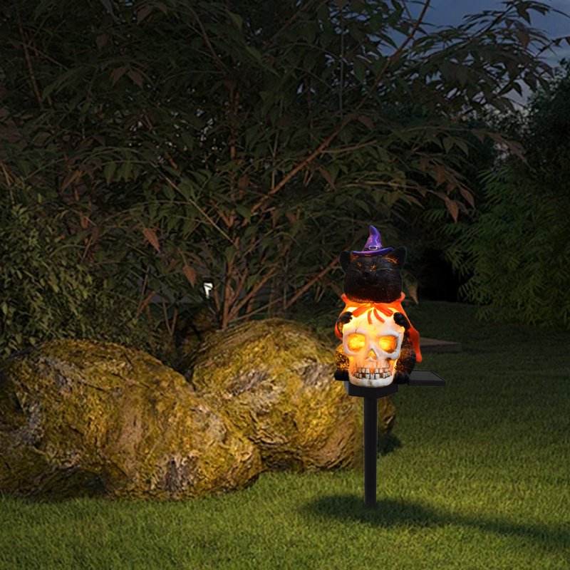 Halloween Outdoor Solar Ground Lights - Black-BK Clear Accent, Spooky Yard Decor
