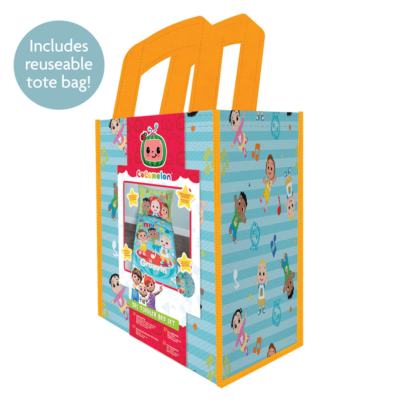 CoComelon Toddler Bed Set with Bonus Tote - You Make My Heart Sing Theme, JJ Variation