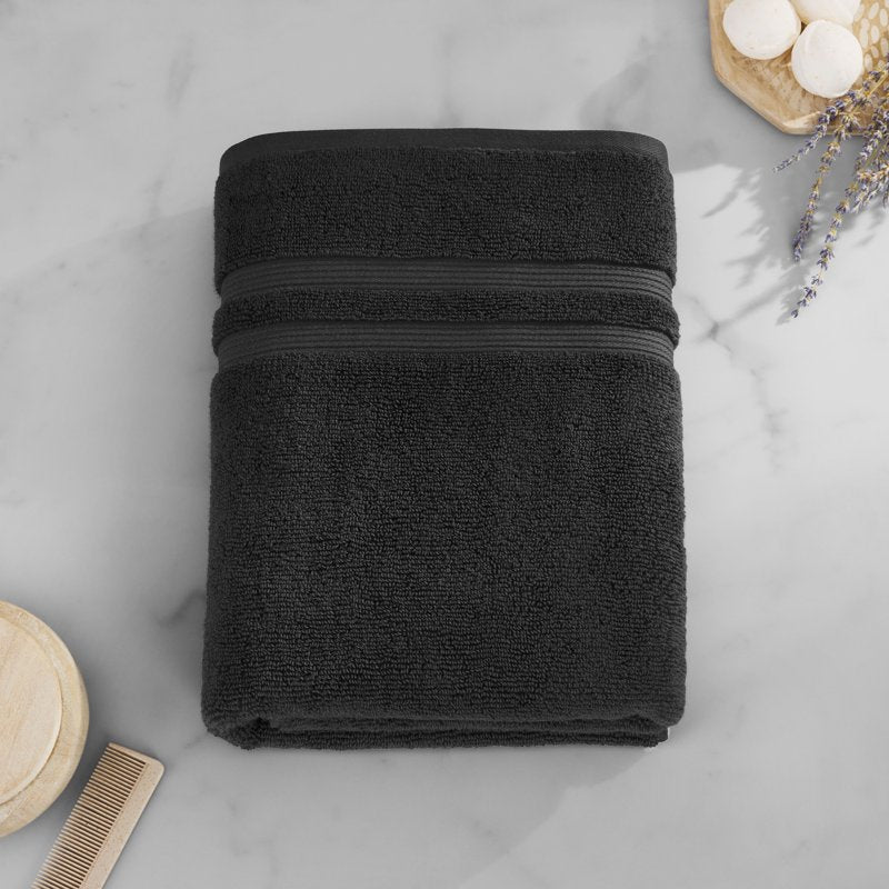 Black Cotton-Rich Quick-Dry Bath Sheet - 62 x 30 Inches, Oversized Towel