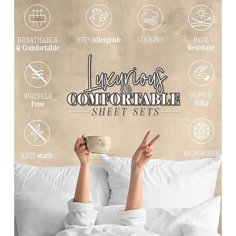 Twin Yellow Bed Sheets Set - 6 Piece Polyester Bedding with 1500 Thread Count