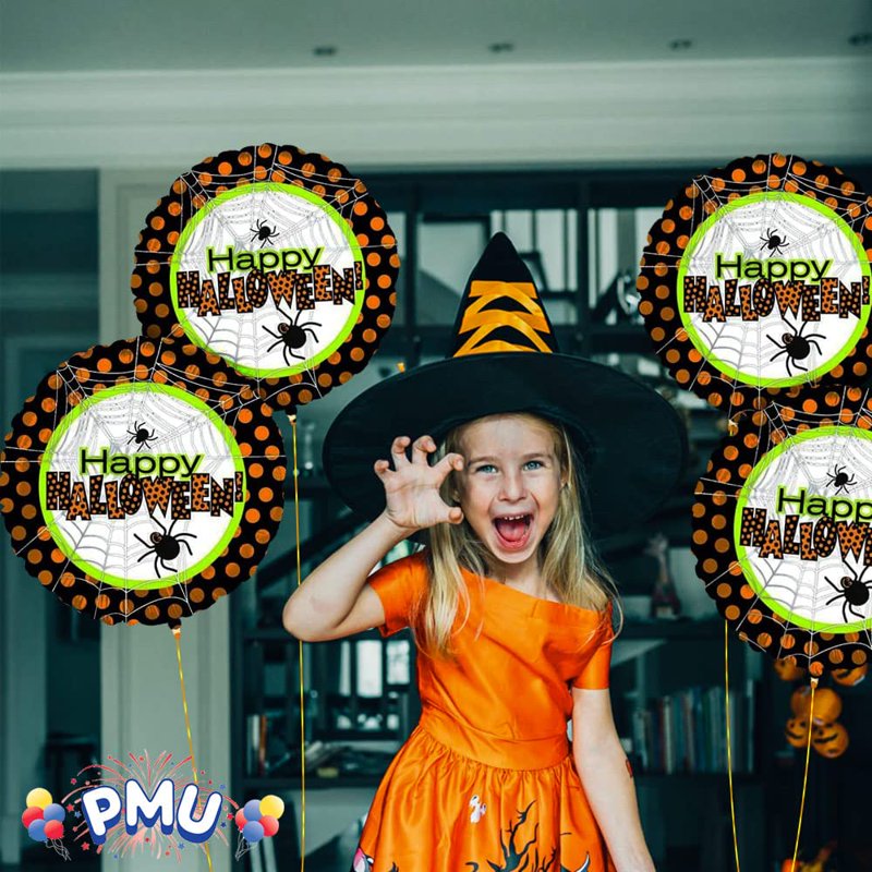 Halloween Spider Web Polka Dots Mylar Balloon Pack - 10 Count, 18 Inch