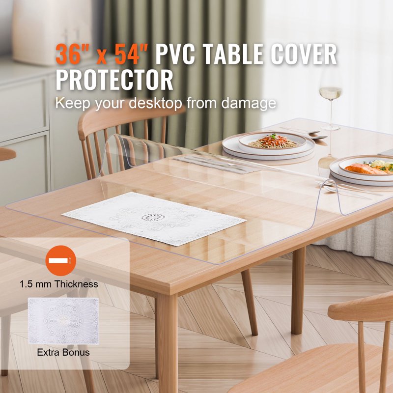 Clear PVC Desk Protector - 36" x 54" - Water-Resistant Table Cover