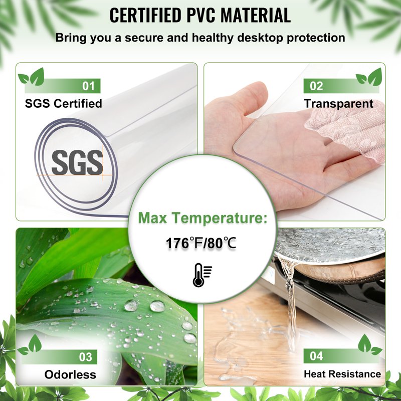 Clear Table Cover Protector 96" x 46" - 2mm Thick PVC Desk Pad
