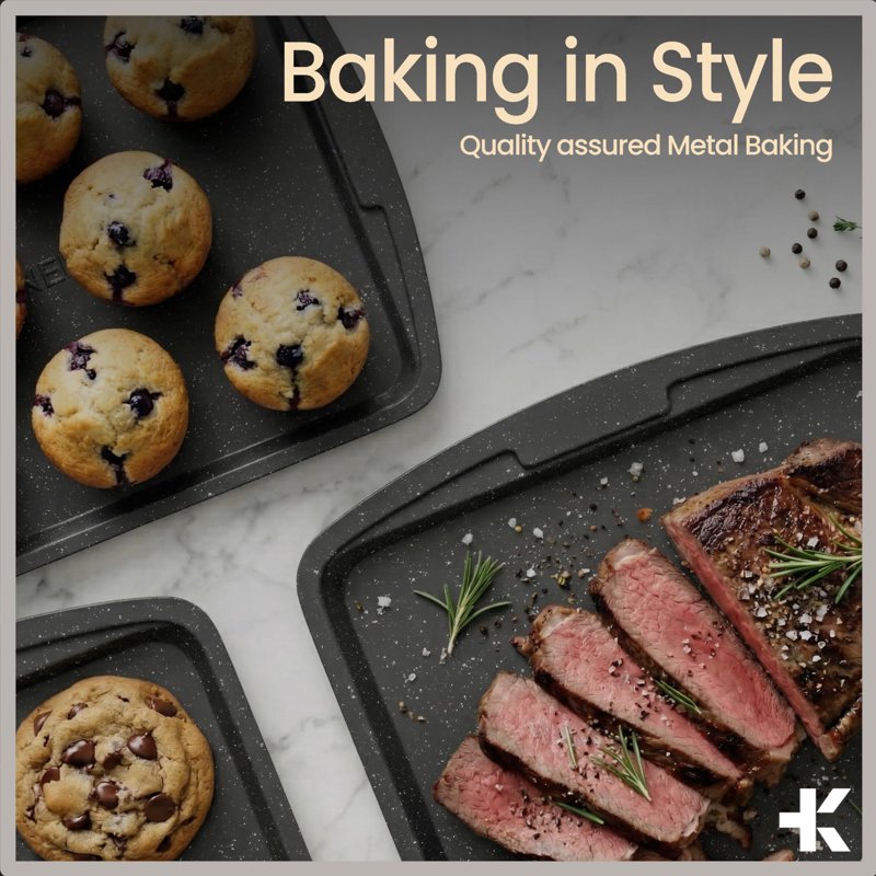 Nonstick Baking Pan Set - 6-Piece Gray Marble Bakeware