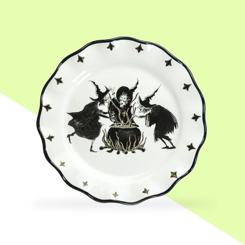 Halloween Ceramic Witches Brew Serving Platter - 10.5 Inch Decorative Dinner Plate