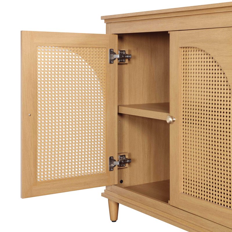4-Door Rattan Buffet Sideboard Cabinet - Warm Honey Finish