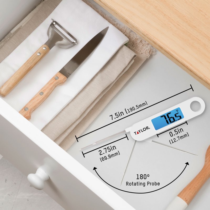 Stainless Steel Digital Folding Probe Meat Thermometer - White