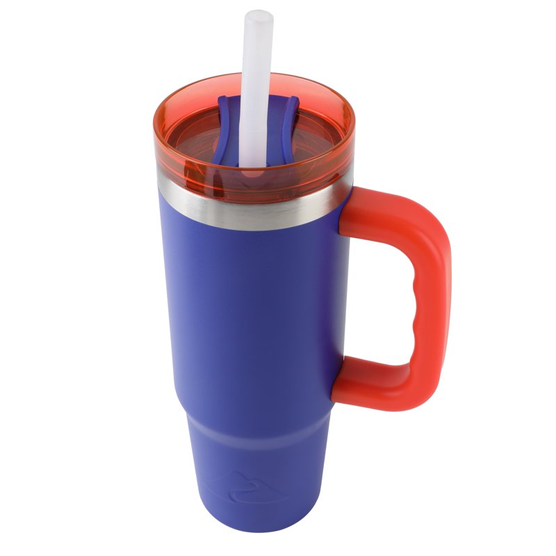 18 oz Insulated Stainless Steel Tumbler with Handle - Royal Blue & Bright Orange
