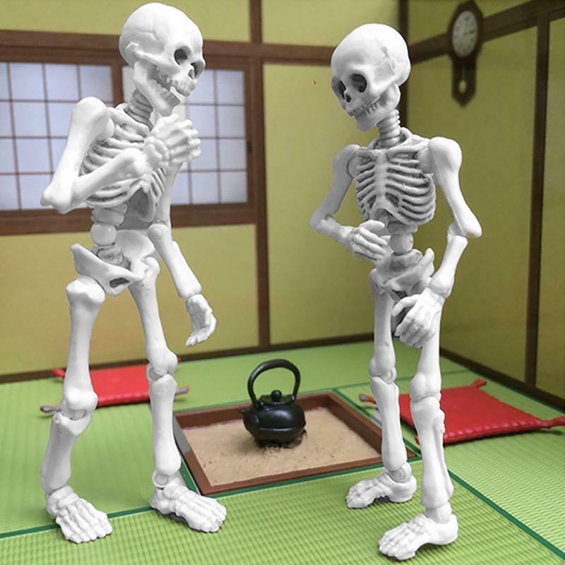 Mini Movable Skeleton Decor - 3.54 Inch Halloween Skeleton Figures for Spooky Tabletop Displays