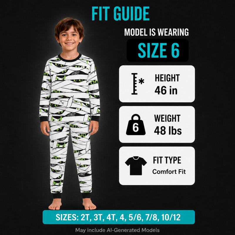 White Mummy Boys Pajama Set - Halloween Glow-in-the-Dark Sleepwear 2T-12 - Variation of THIS listing
