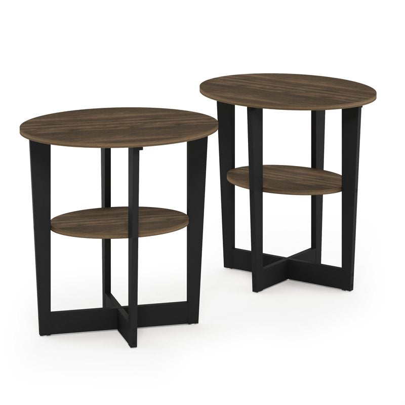 Oval End Table Set of Two - Modern Design, Columbia Walnut