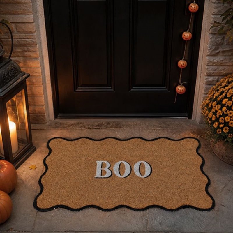 Halloween 'BOO' Coir Doormat 47.2 x 29.5 Inches Wavy Black Trim Welcome Mat