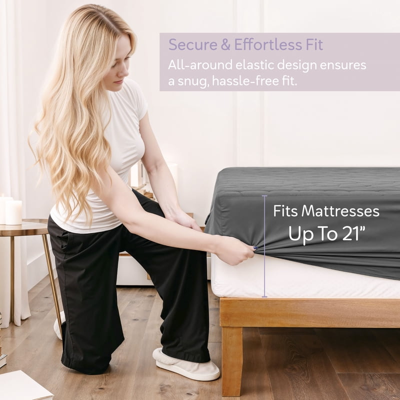 California King Waterproof Quilted Mattress Pad Cover - Gray, 8-21 Inch Deep Pocket