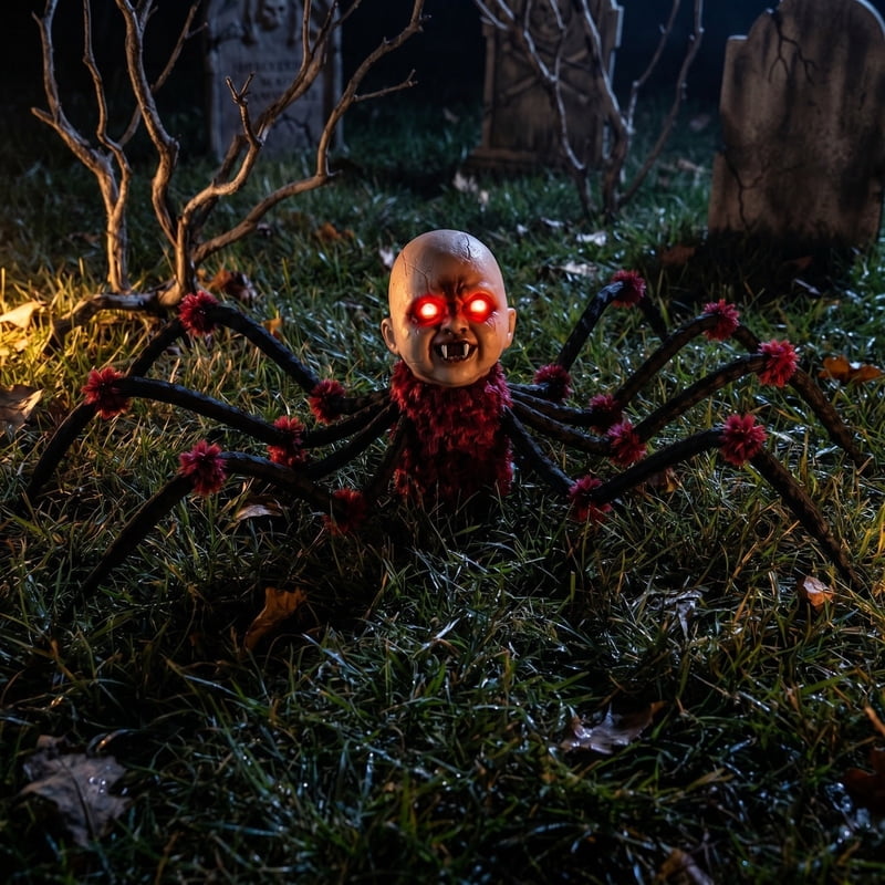 Animated Creepy Head Prop for Halloween - Touch & Sound Activated Horror Toy with Red Eyes