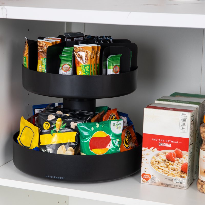 2-Tier Snack Carousel Organizer - 360-Degree Rotating - Black