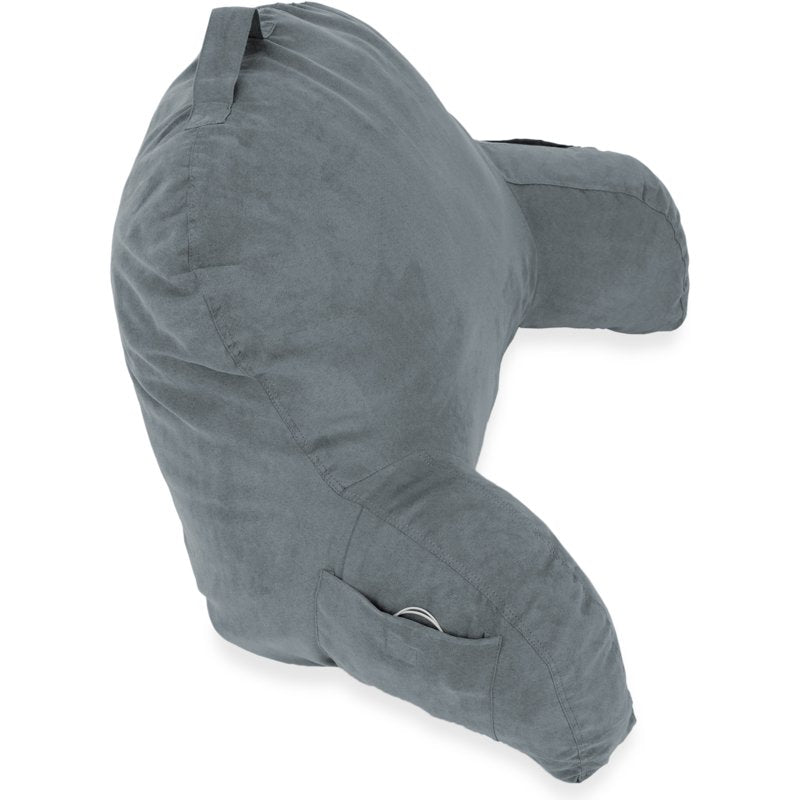 26 x 18 x 18 Inch Microsuede Bed Rest Pillow with Arms - Light Gray