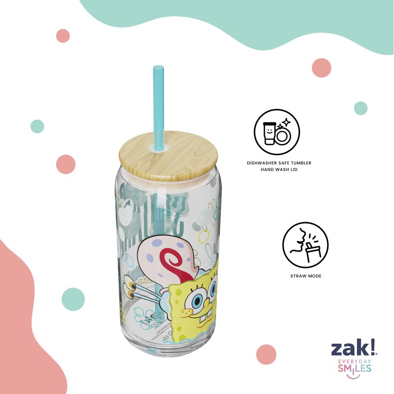 20oz SpongeBob SquarePants Glass Tumbler with Lid & Straw