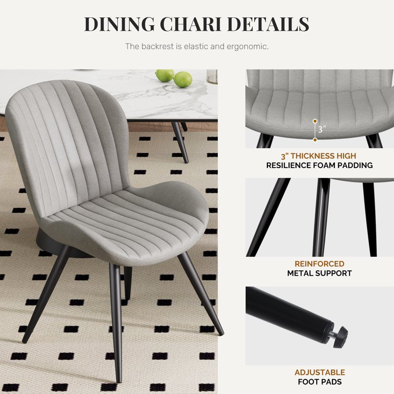 Upholstered Dining Chairs Set of 2 - Gray with Metal Legs