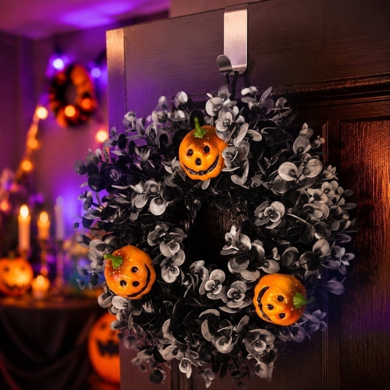 Halloween & Thanksgiving Wreath M-9 Artificial Fall Door Decor for Indoor Outdoor