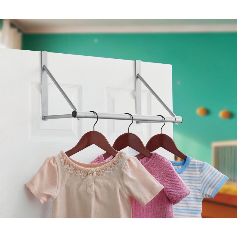 (2 Pack) Over-the-Door Hanging Organizer Rod for Closet - Silver, 17.9 in