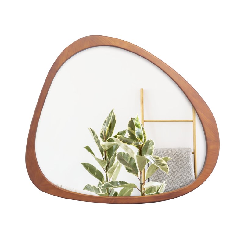 45-Inch Asymmetrical Wall Mirror with Solid Wood Frame - Mid-Century Style, Walnut Finish