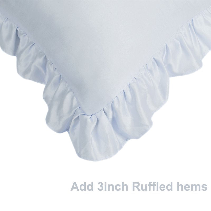 Satin Ruffled Edge Pillow Shams Set - Standard Size, Silver, 4 Pieces