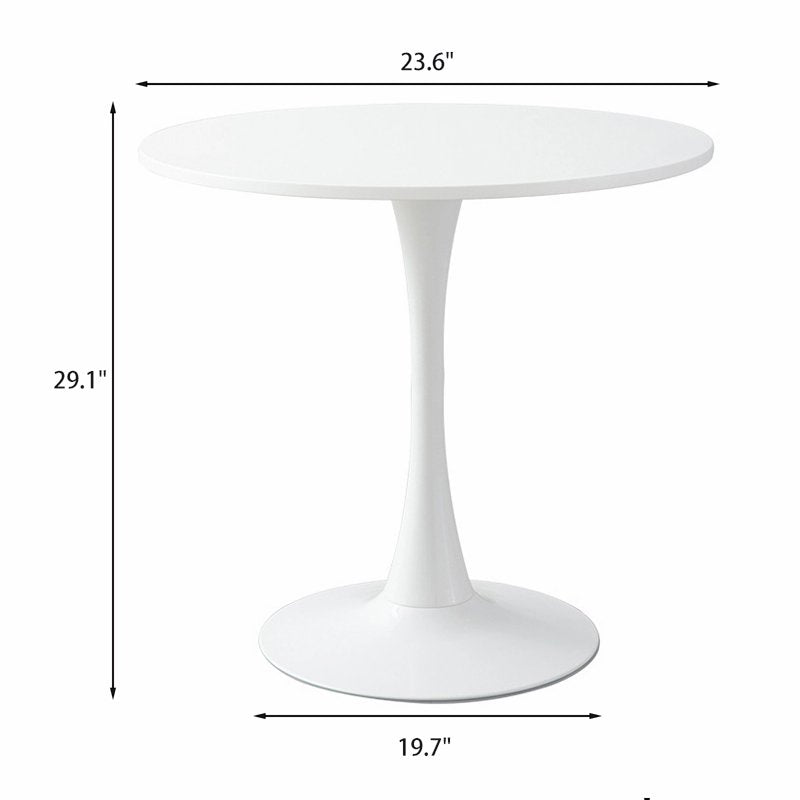 23.6" Round Dining Table - Small Wood Breakfast Table - Soft White