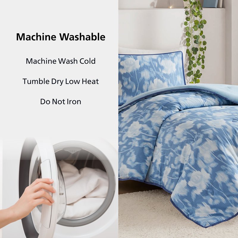 Mainstays Blurred Rose Blue Comforter Set - Twin XL, Blue Rose Variation