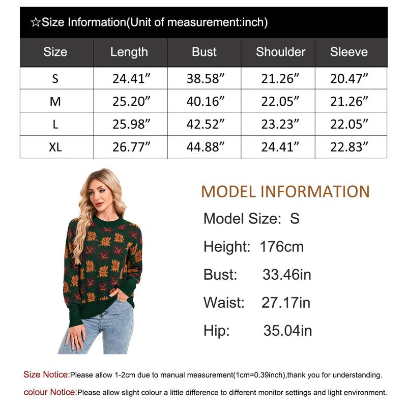 Women's Halloween Sweater Crewneck Pullover with Maple Leaf Print - Black M