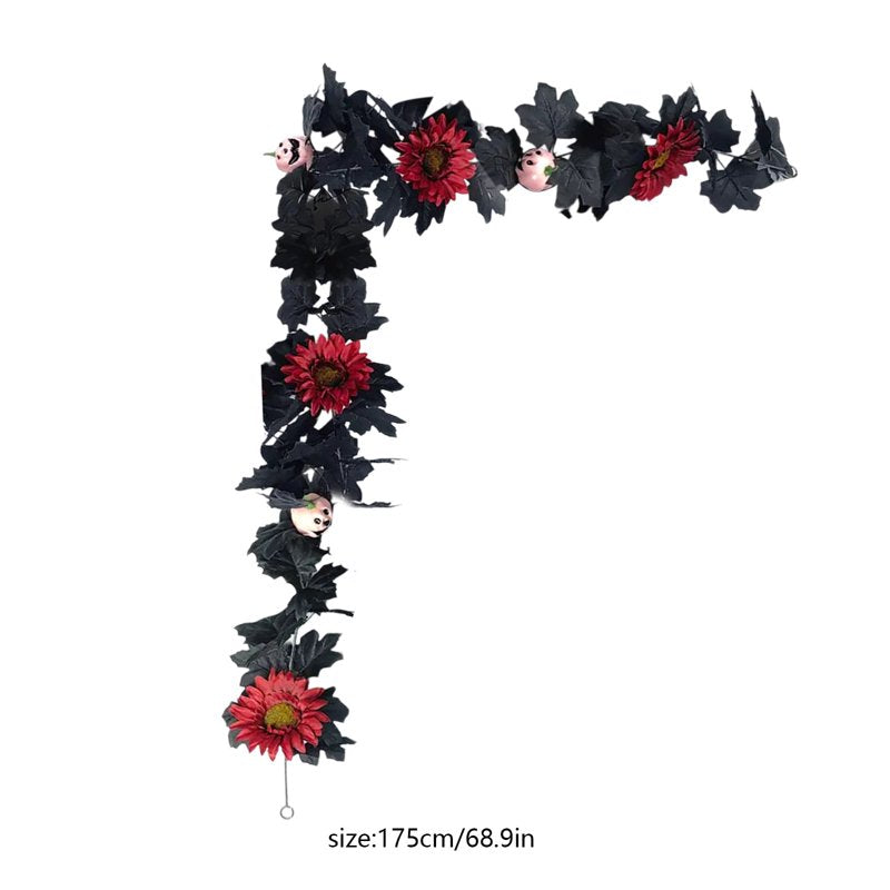 Halloween Garland Decor with Wreath - 68.9in Black Seasonal Home Decoration - Variation A